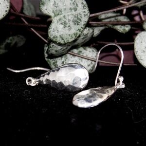 ATI Mexico 925 Sterling Silver Hammered Teardrop Dangle Earrings French Wire